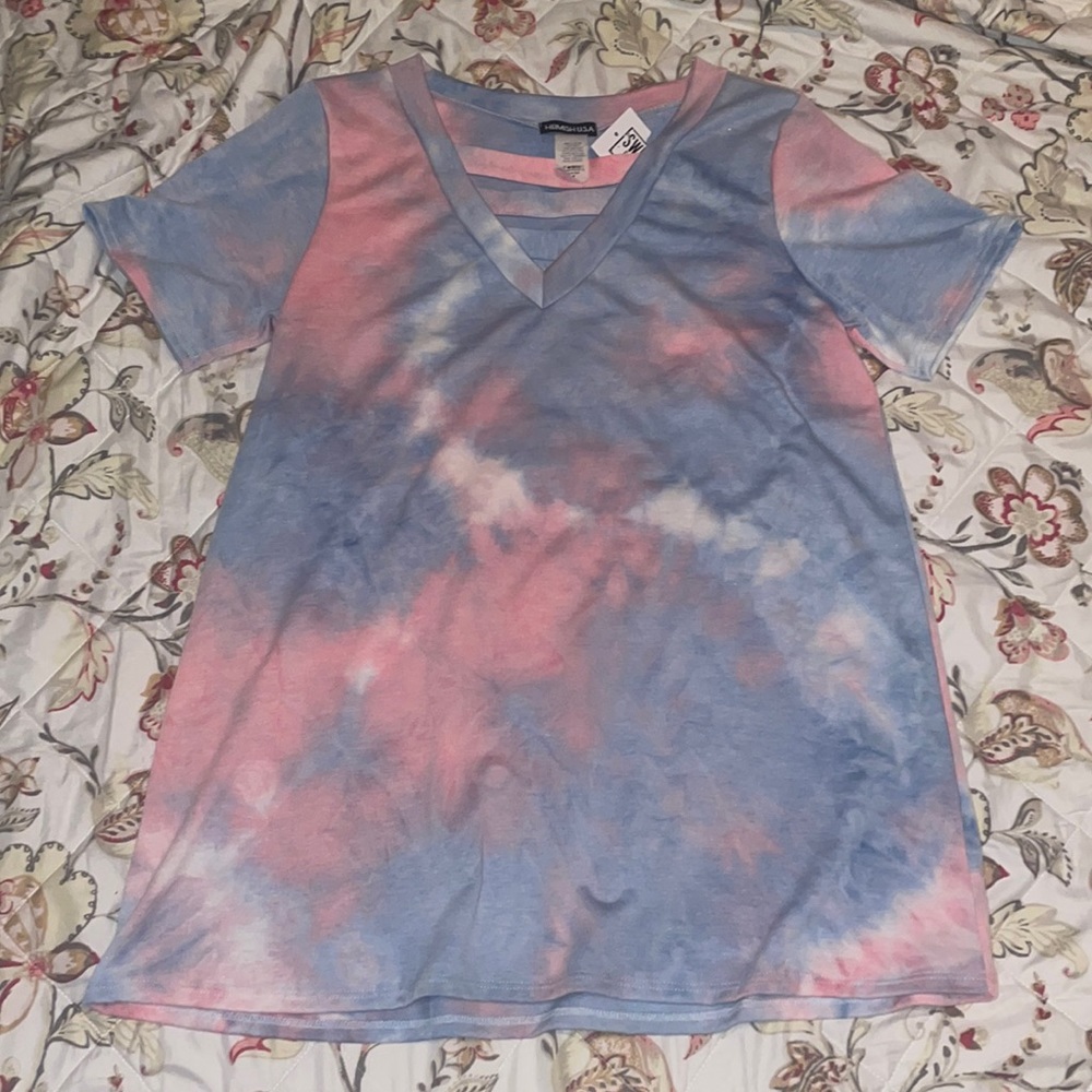 pink and blue medium tie dyed heimish usa shirt